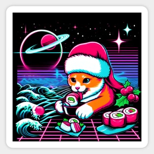 CHRISTMAS CAT EATING SUSHI WAVE JAPANESE Sticker